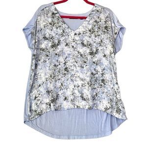 H by Halston Marbled Print High Low Satin Front Lt Blue Short Sleeve Top Size S​